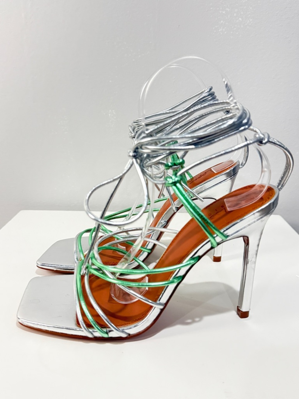 ASOS Sliver Mint Strappy Square Toe Heels Size 8